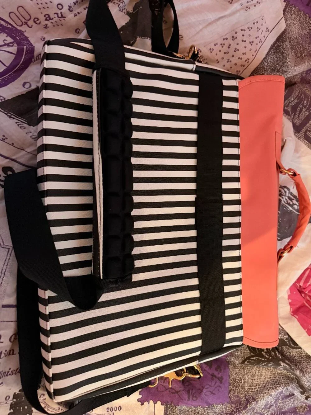 Kambui 15.6” Laptop Bag / Computer Tote – Pink & Black Striped